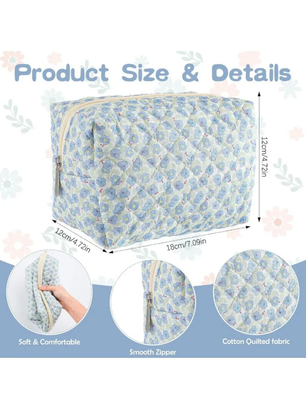 Floral Quilted Makeup Bags Set of 6 - Perfect Bridesmaid Gifts & Travel